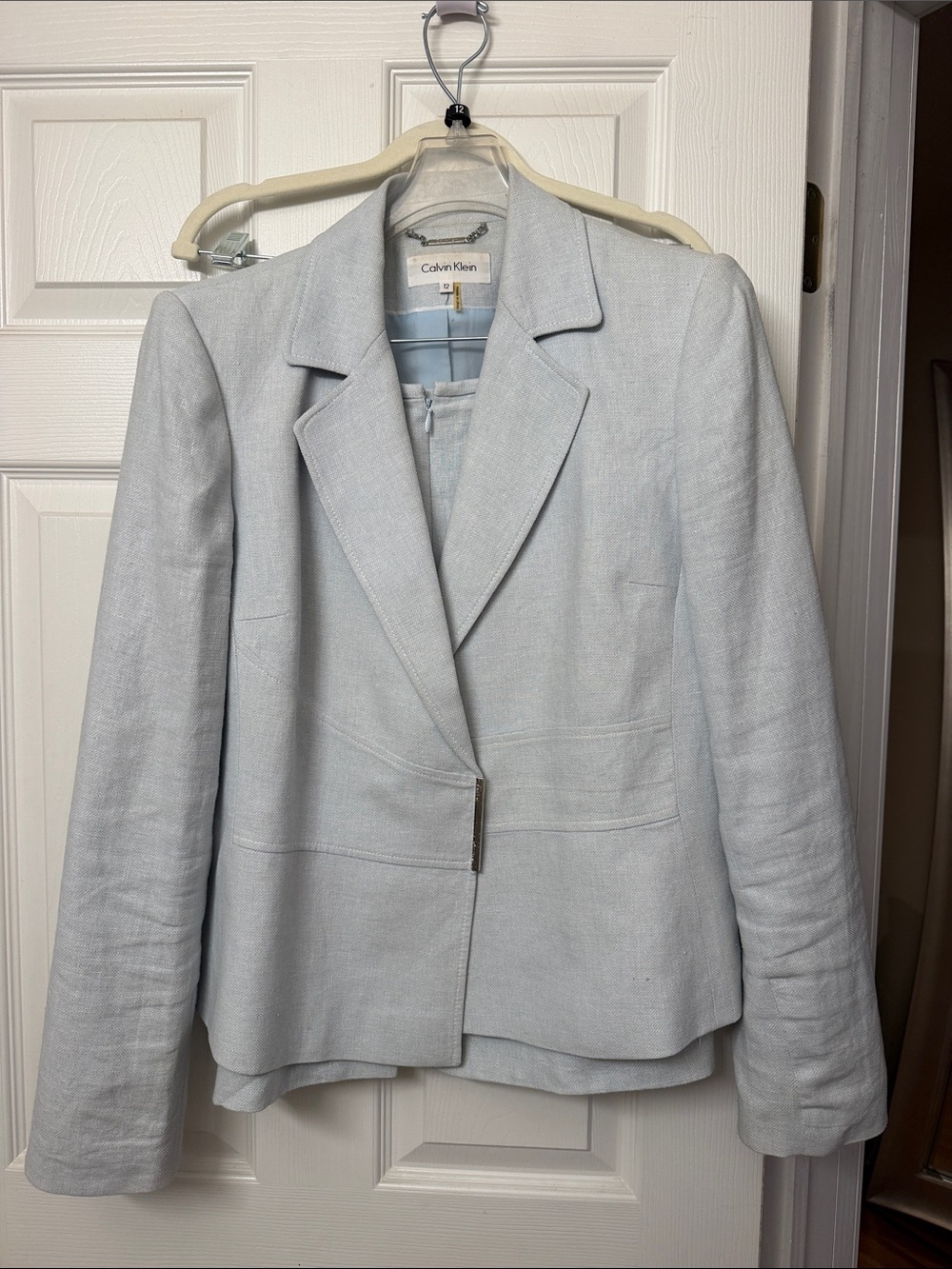 Calvin Klein Pale Blue Women's Single-snap Tailored Linen Blazer and Skirt
